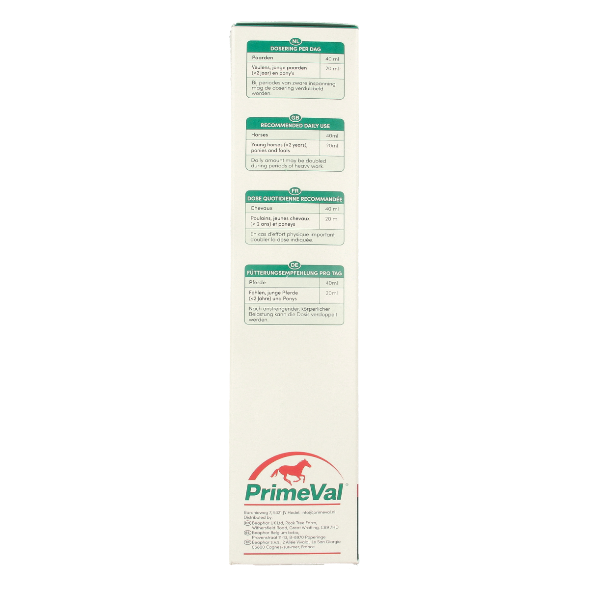 Primeval Omega 3-6-9 horse supplement in a 1-liter bottle, providing essential fatty acids for equine health.