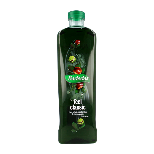 Badedas Feel classic 1-liter bath and shower gel bottle with blue and white packaging, showcasing the Badedas brand.