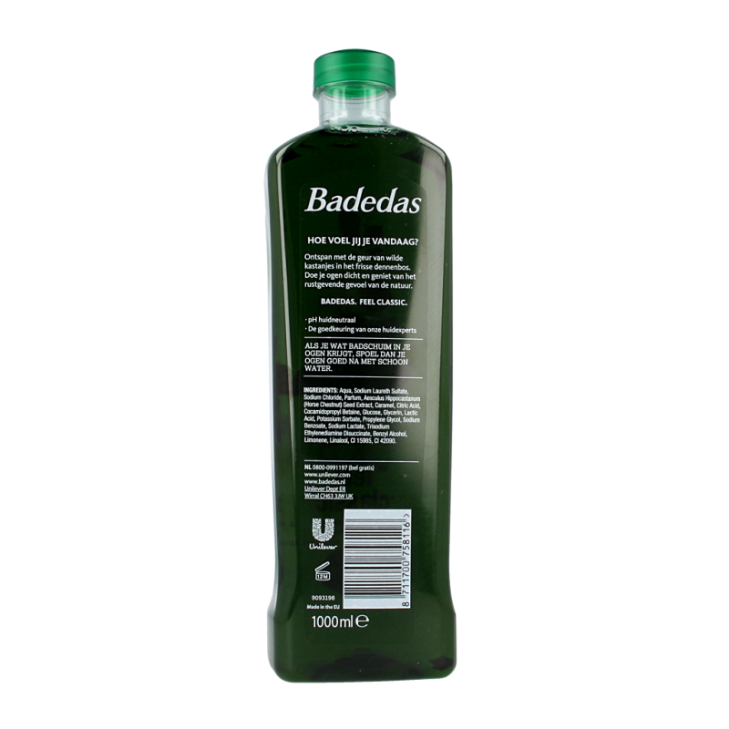 Badedas Feel classic 1-liter shower gel bottle with blue label and pump dispenser, designed for a refreshing shower experience.