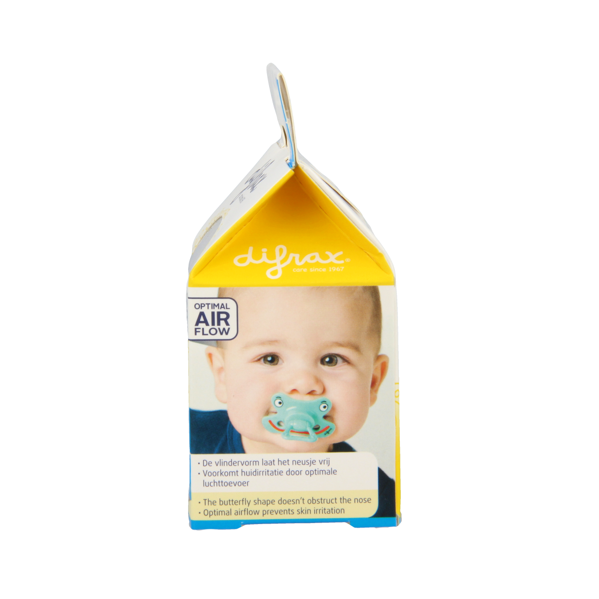 Difrax natural pacifier with ring for 6+ months, baby soothing soother in a single piece with natural nipple design