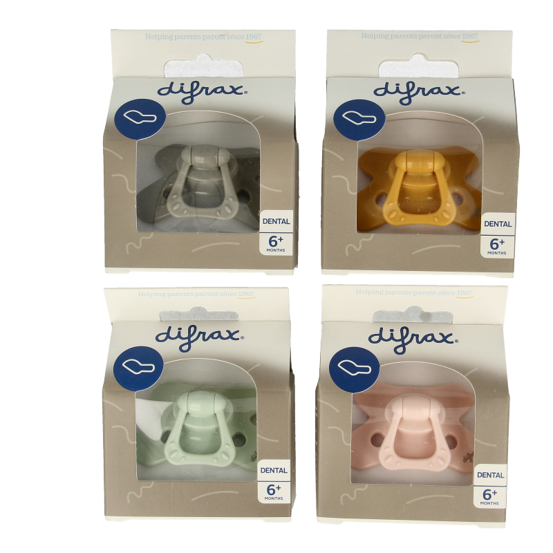 Difrax Fopspeen dental for babies 6+ months with ring, soft silicone nipple, designed for teething comfort and oral health.