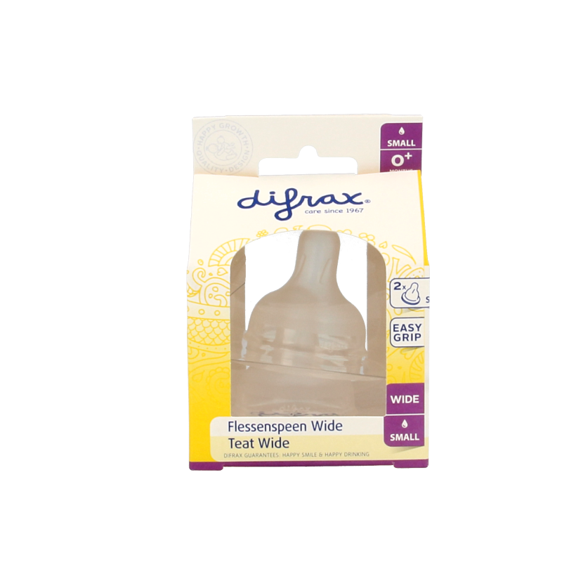 Difrax soft breed small baby bottles with two silicone teats, designed for gentle feeding and easy grip.