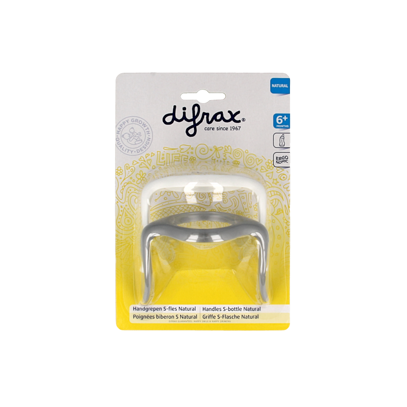 Difrax S-fles handgrip set with small and large grips for bottles and teats, designed for easy handling and grip.