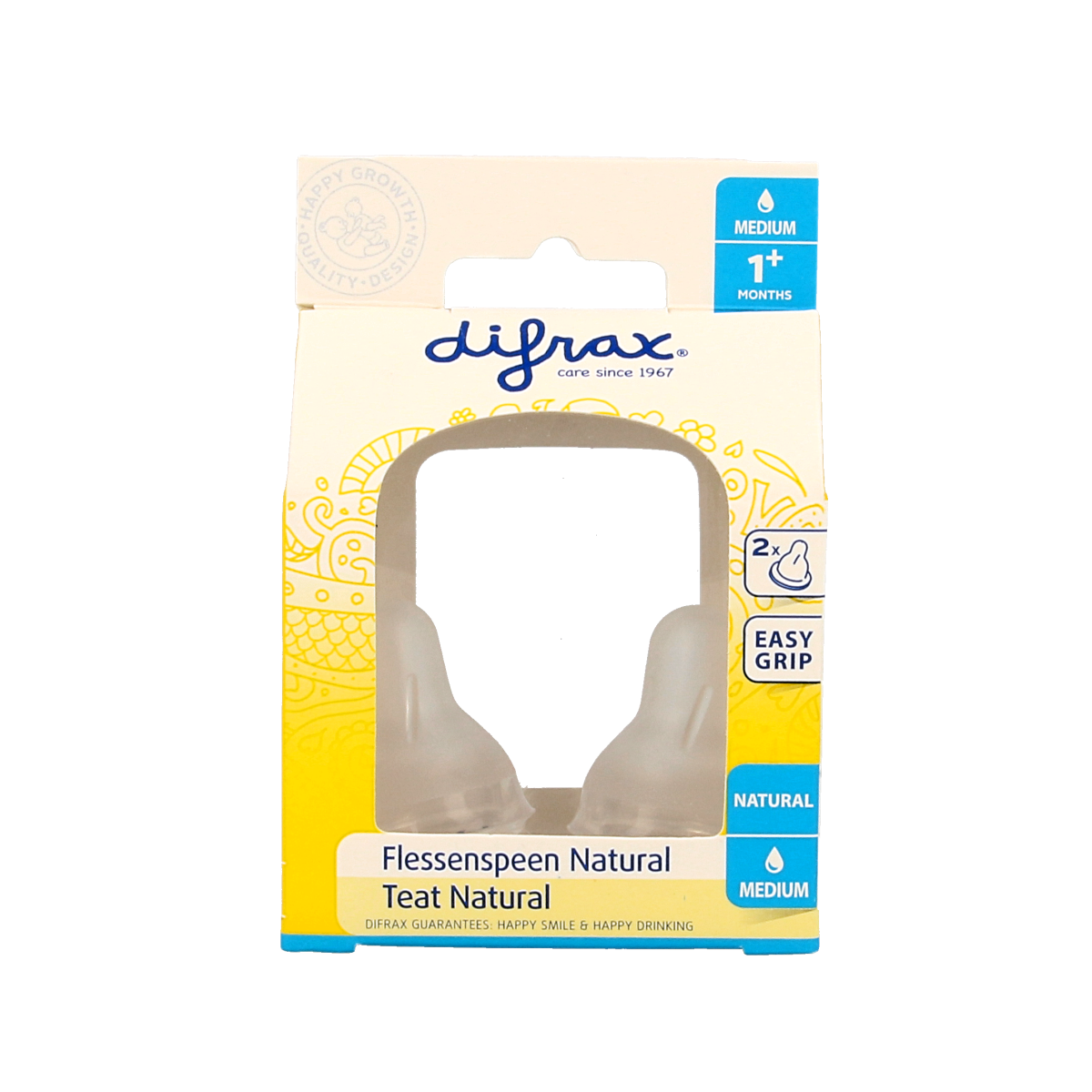Difrax medium natural baby bottle nipple with 2-pack, soft silicone spenens for easy feeding and comfort.