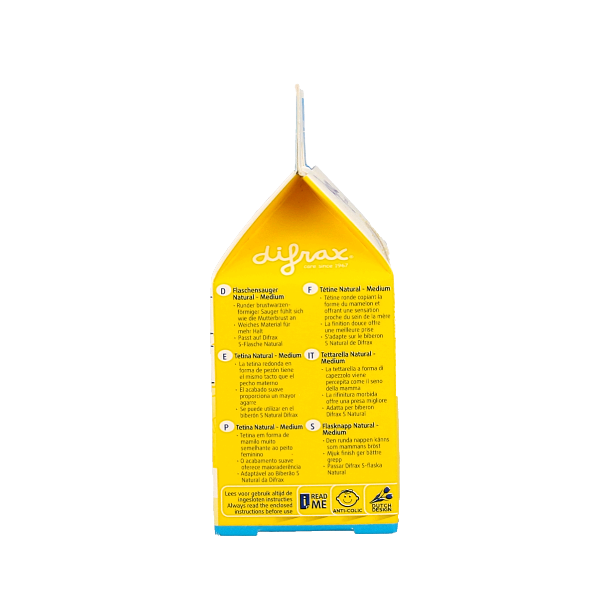 Difrax medium natural baby bottle nipple with two pieces, designed for feeding bottles in the Flessen en Spenen collection.