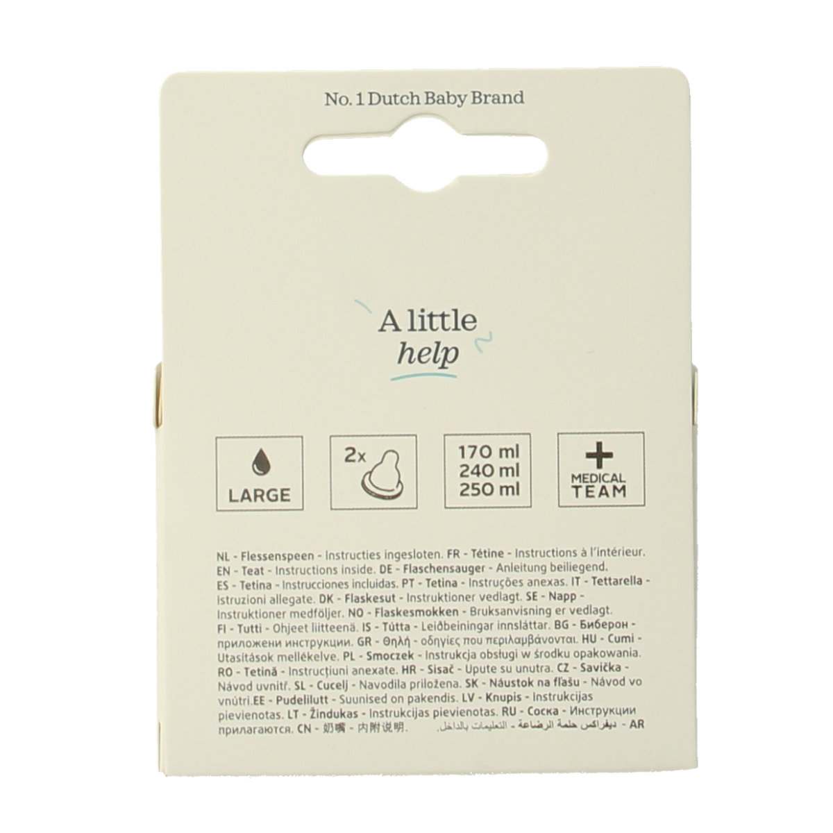 Difrax large natural baby bottle nipples for 6+ months, two pieces, soft silicone, designed for comfortable feeding.