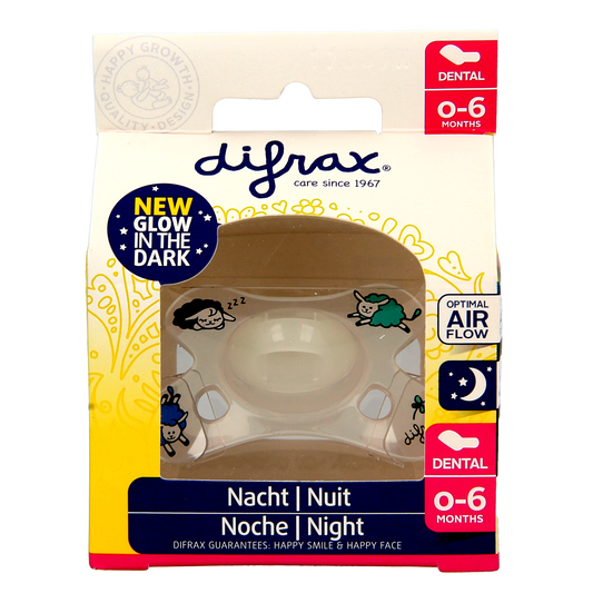 Difrax Fopspeen dental 0-6 maanden glow in the dark 1.00 Stuks