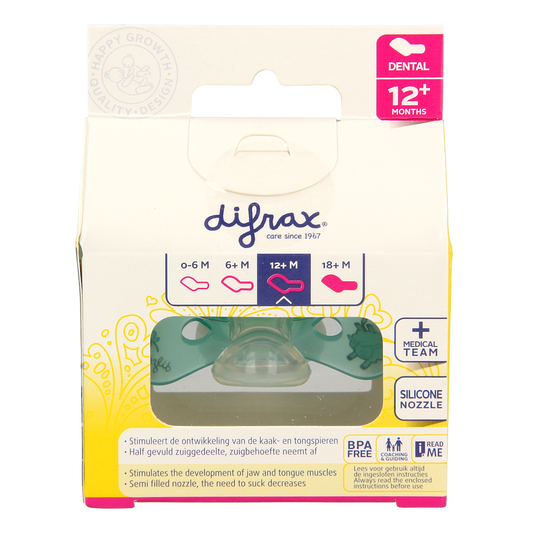 Difrax Fopspeen dental 12+ maanden glow in the dark 1.00 Stuks