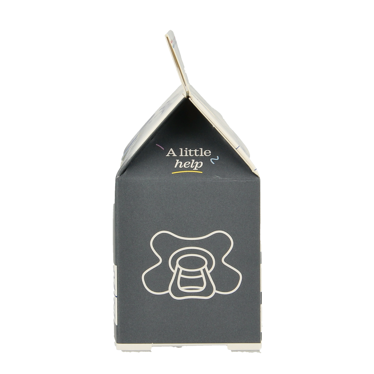 Difrax natural pacifier for babies 12 months and older, assorted colors, with bottle and nipple in packaging.
