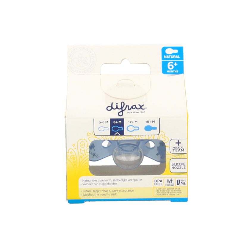 Difrax Fopspeen natural night version for 6+ months, soft silicone teat, designed for comfort during sleep, single piece.