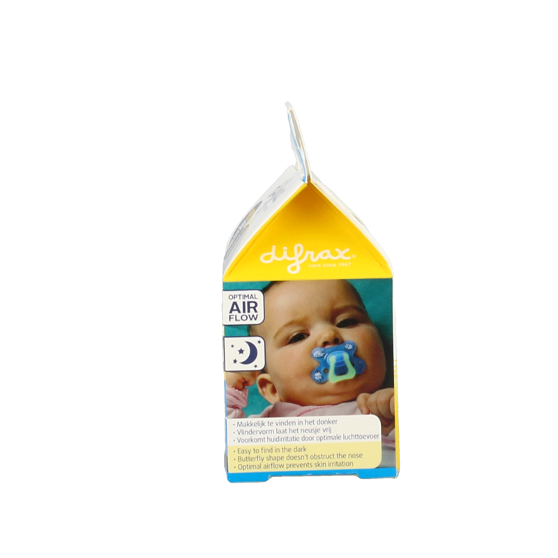 Difrax Fopspeen natural night version for 6+ months, soft silicone nipple, designed for comfort and soothing sleep.