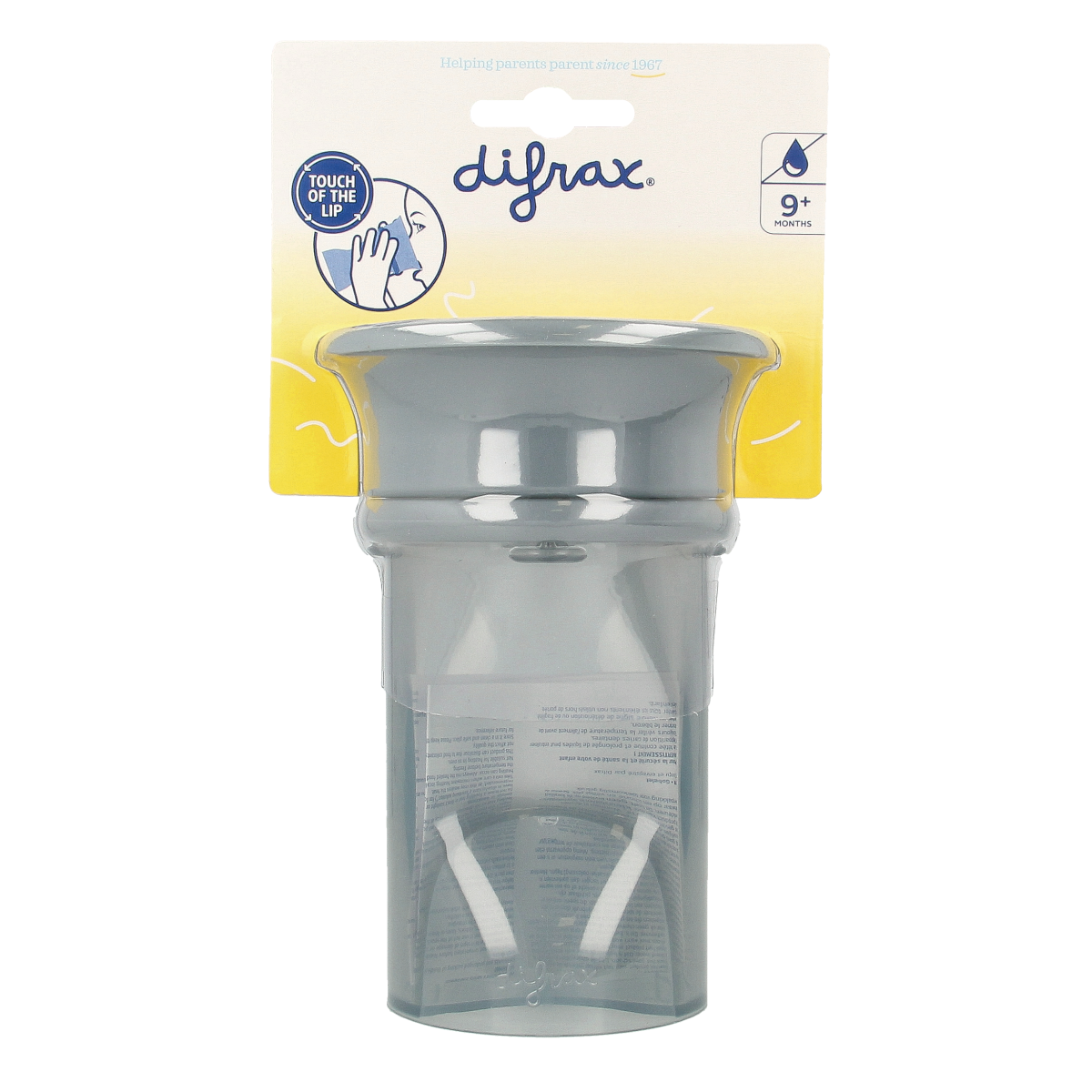 Difrax 360 graden beker for babies and toddlers, assorted colors, with spill-proof design for easy drinking.