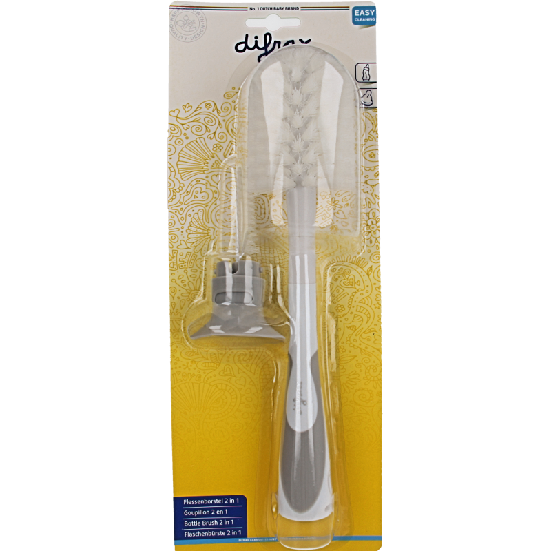 Difrax 2-in-1 baby bottle and teat brush, 1 piece, cleaning tool for bottles and spouts, compact and easy to use.