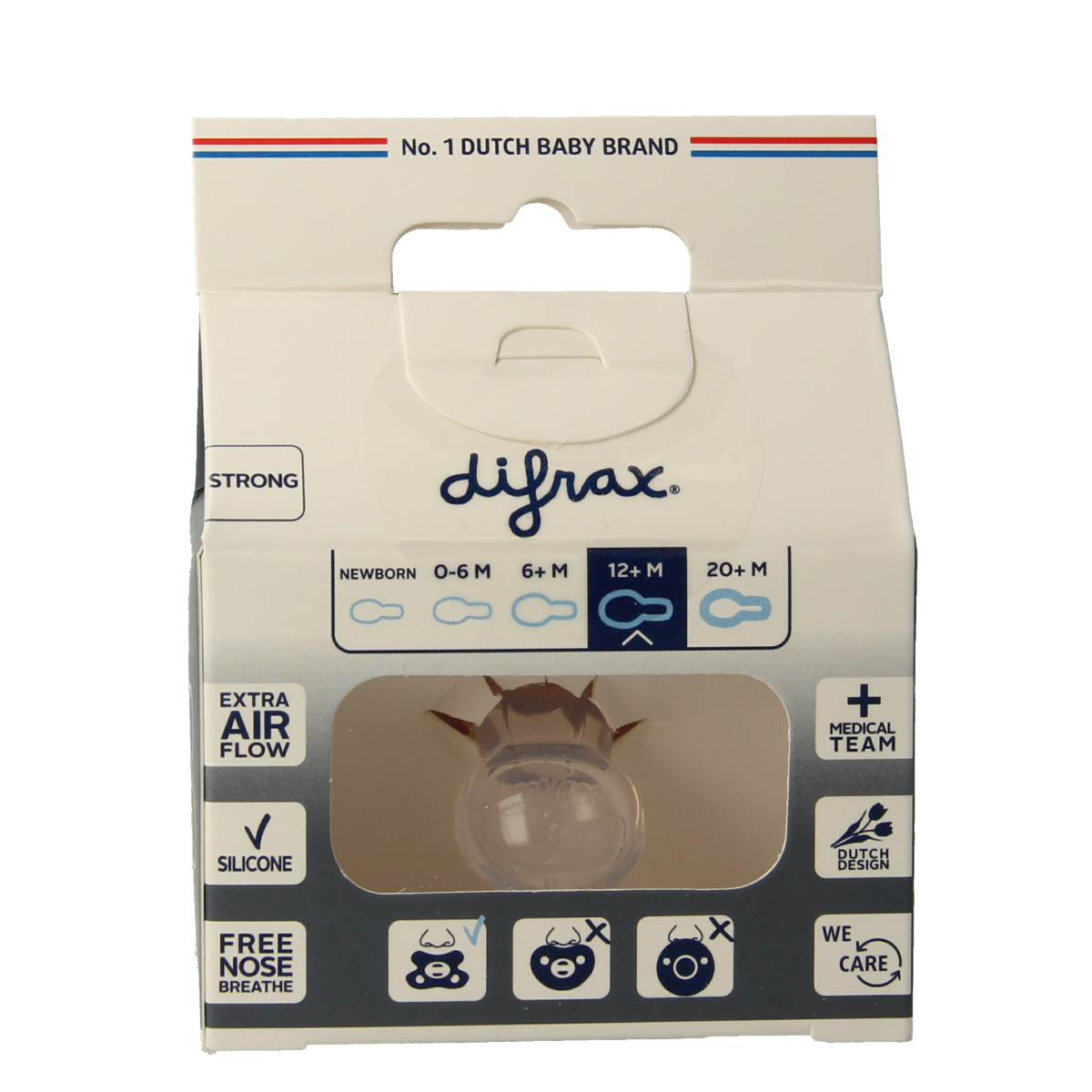 Difrax Fopspeen natural for children 12+ months, assorted pack of 1, soft silicone nipple for baby comfort.