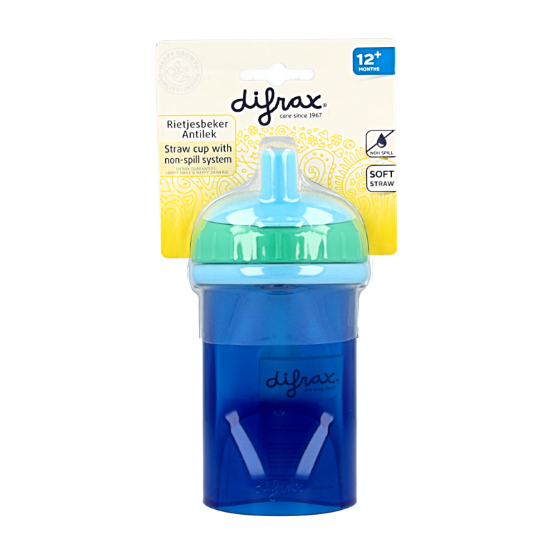 Difrax Anti lek rietjes beker for toddlers, with colorful straw and spill-proof design, part of the Peuter Borden, Bestek en Bekers collection.