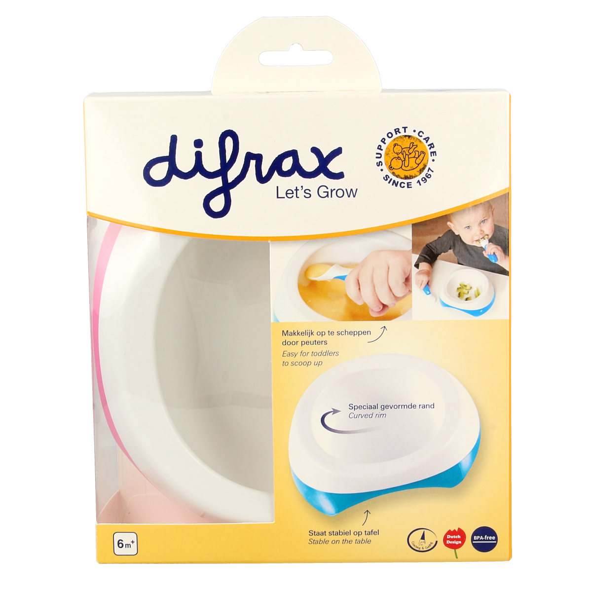 Difrax Peuterkom for toddlers, featuring a durable toddler plate, fork, and cup set for young children.