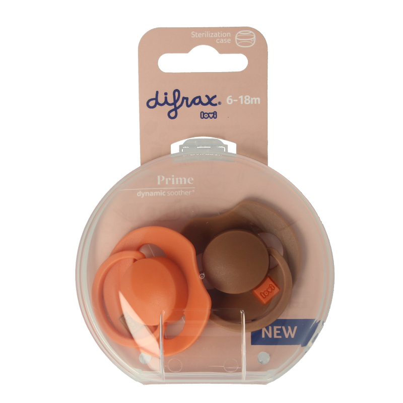 Difrax Fopspeen prime 6-18 maanden set with two assorted baby soothers for infants and toddlers