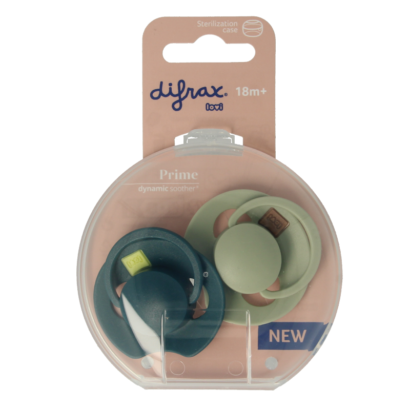 Difrax Fopspeen Prime for ages 18+ months, set of 2, soft silicone nipple, suitable for babies and toddlers.