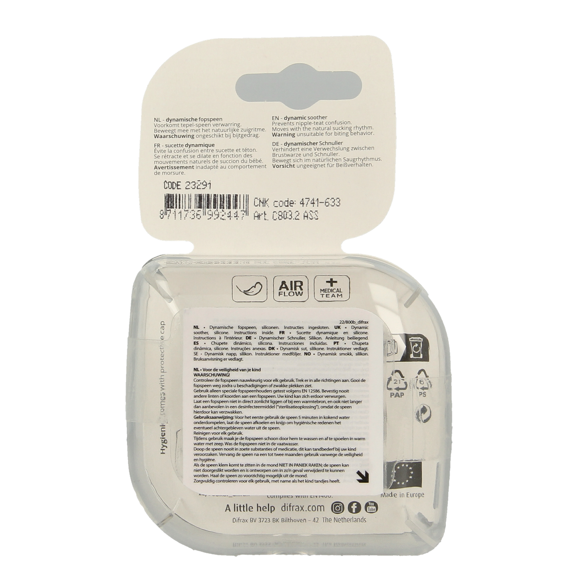 Difrax Lovi fopspeen for children 20+ months, assorted colors, soft nipple, suitable for comfort and soothing.