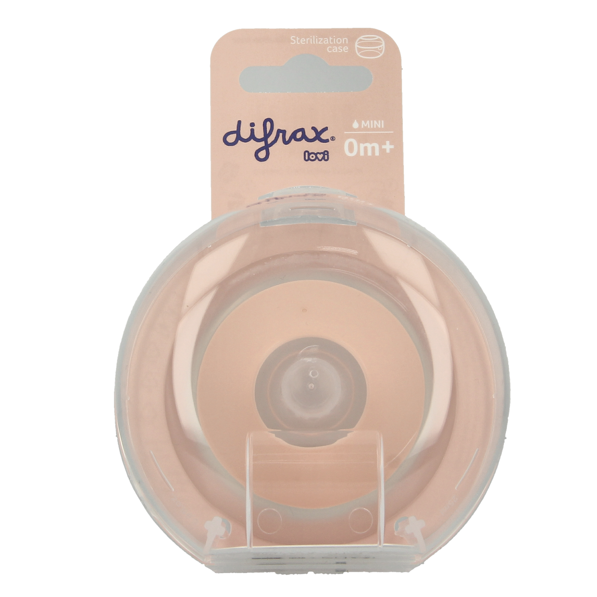 Difrax Lovi mamma speen mini for babies 0+ months, soft silicone nipple on a baby bottle spout, designed for newborn feeding.