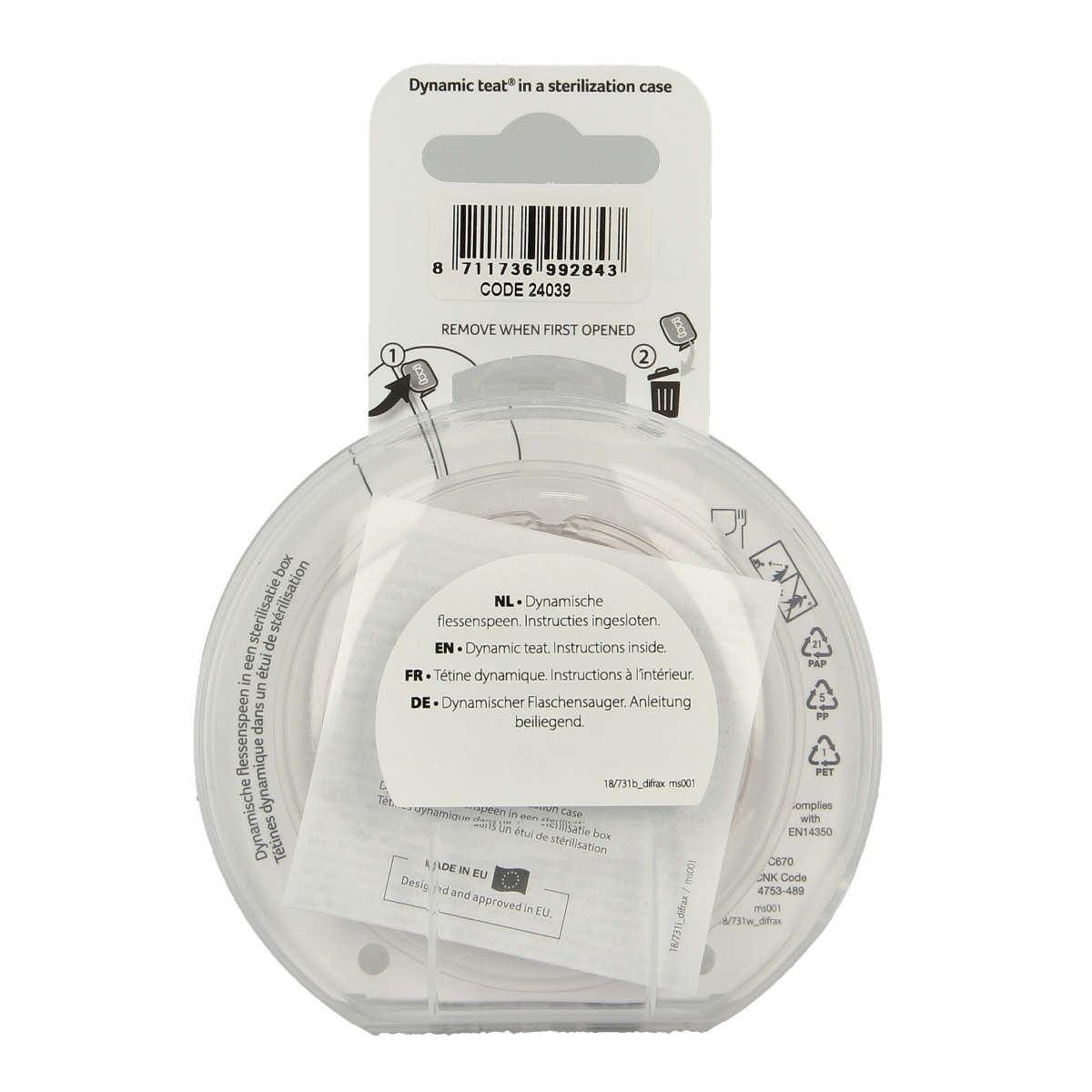 Difrax Lovi mamma speen mini for babies 0+ months, soft silicone nipple for feeding, shown in the image.