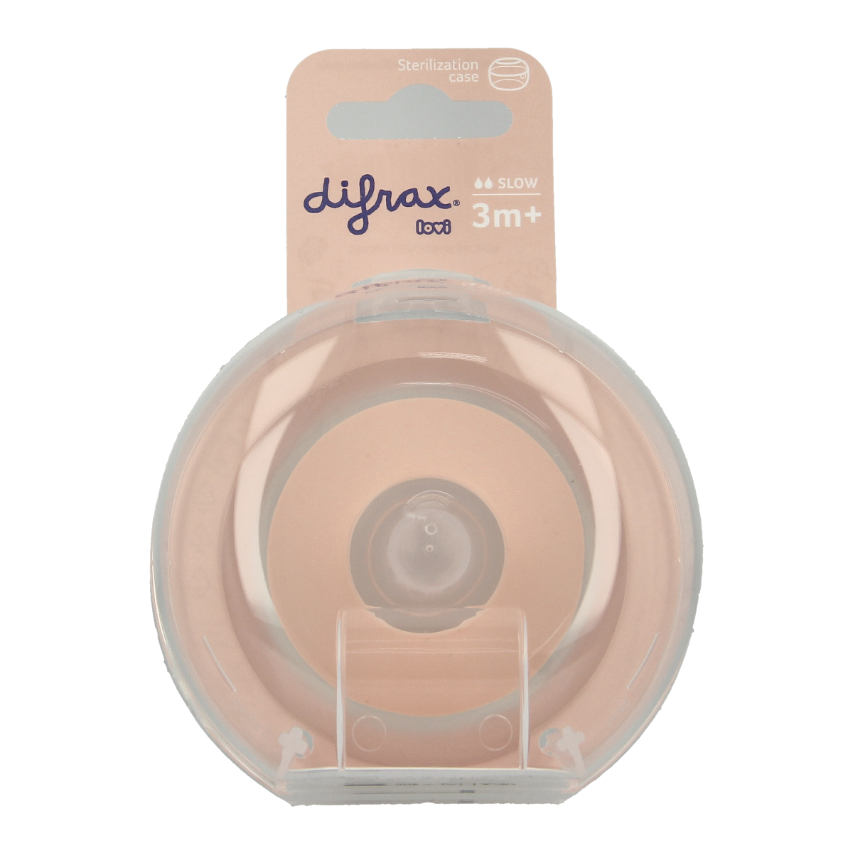 Difrax Lovi mamma speen slow for babies 3+ months, suitable for bottles, with natural silicone tip for gentle feeding.