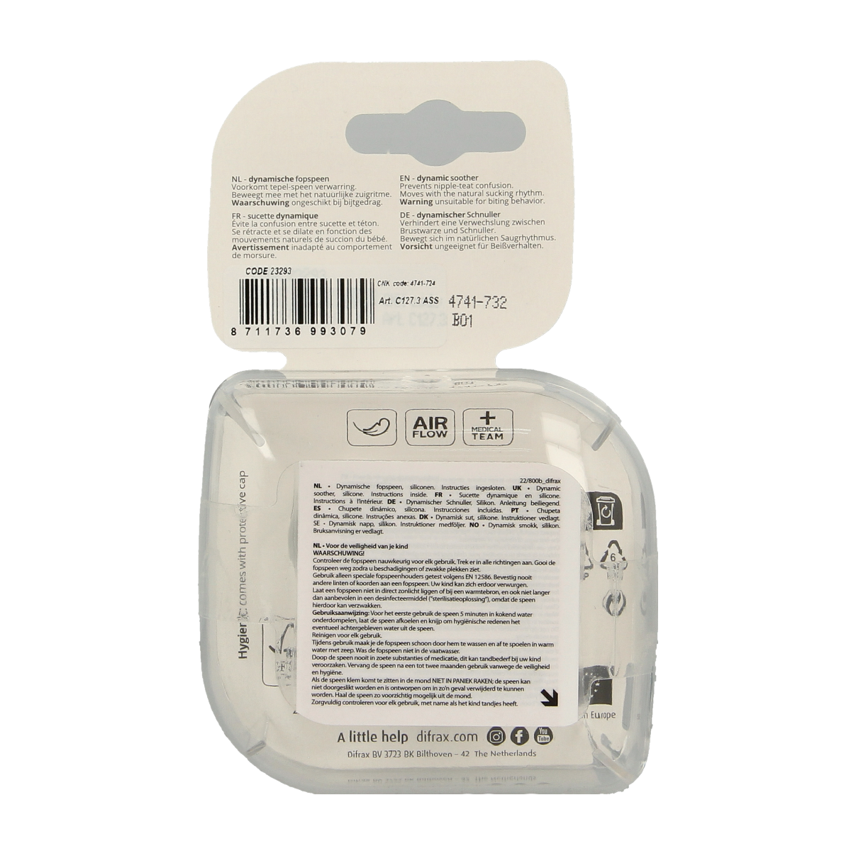 Difrax Lovi botanic baby pacifier for ages 6-20 months, single silicone teat, soft and ergonomic for comfortable use.