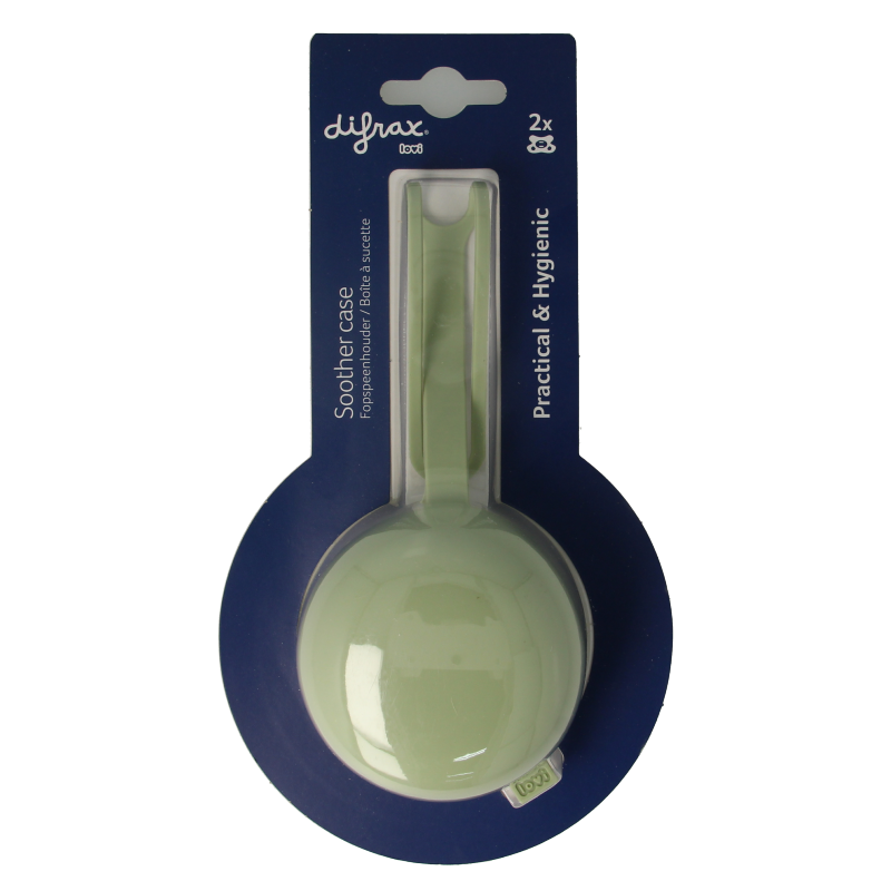 Difrax Lovi baby and toddler pacifier holder in assorted colors, made of soft material for convenient pacifier storage.