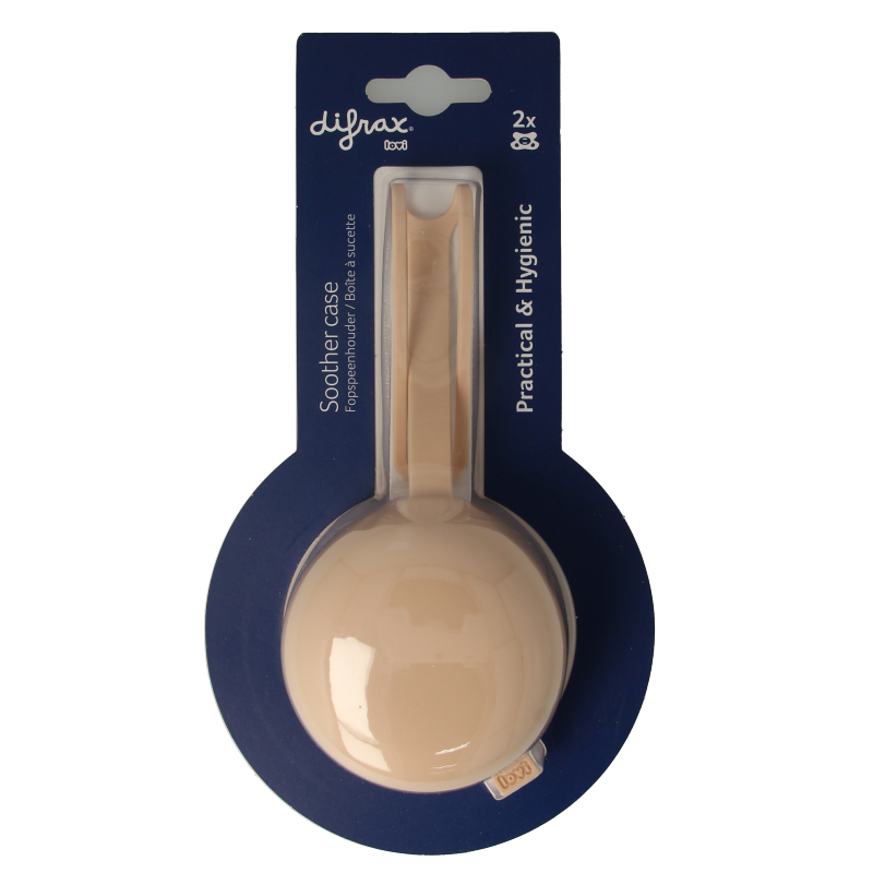 Difrax Lovi baby and toddler pacifier holder in assorted colors, designed for safe and convenient pacifier storage.