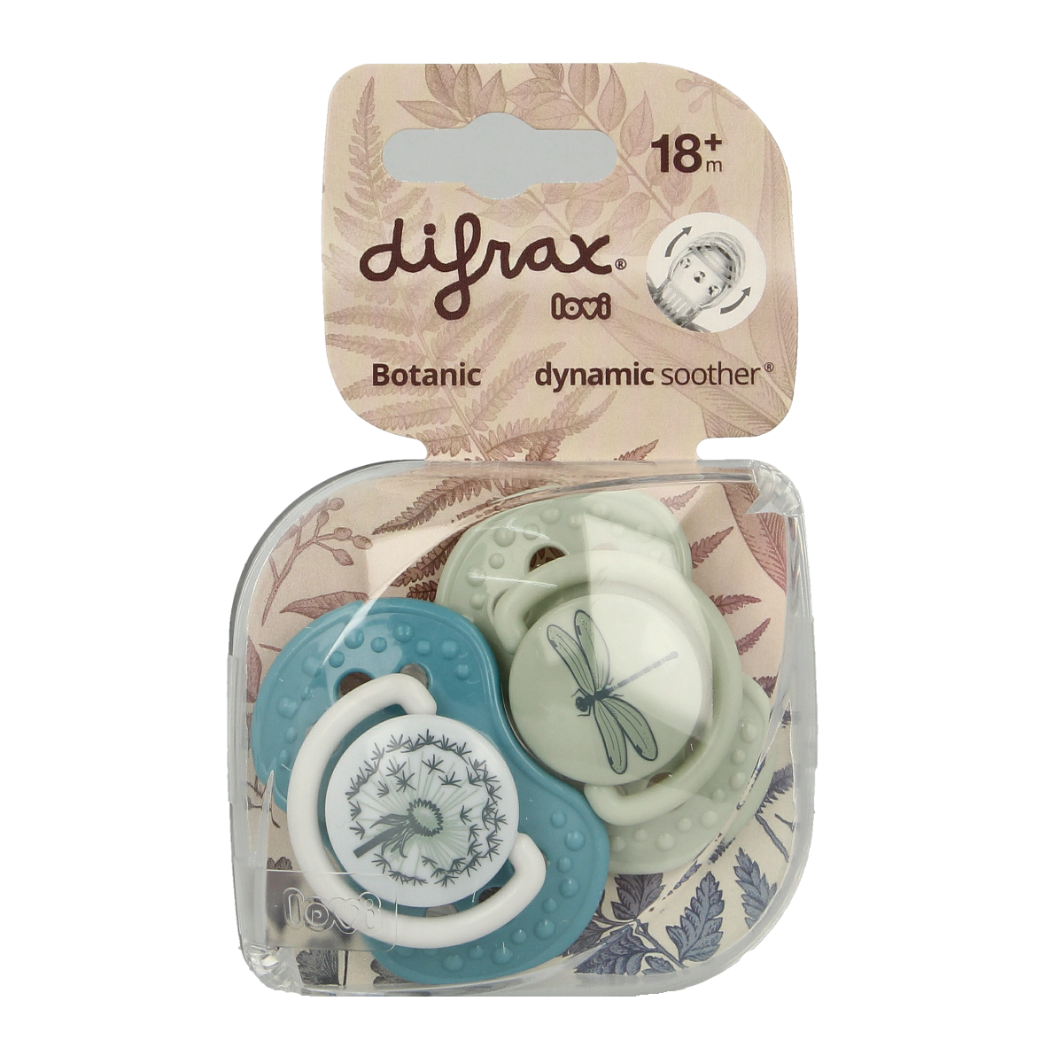 Difrax Lovi fopspeen botanic for children 20+ months, set of 2, with natural floral design, designed for comfort and safety