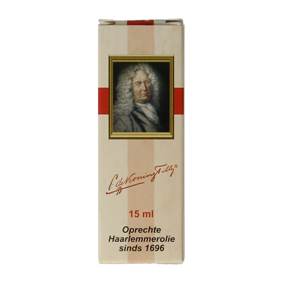 De Koning Tilly Haarlemmerolie magnum bottle, 15ml, Vetzuren supplement with natural oil in a clear container.