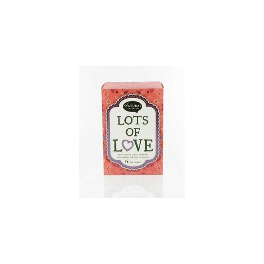 Natural Temptation Lots of Love Bio coffee and tea sachets, organic product, with colorful packaging and natural ingredients.