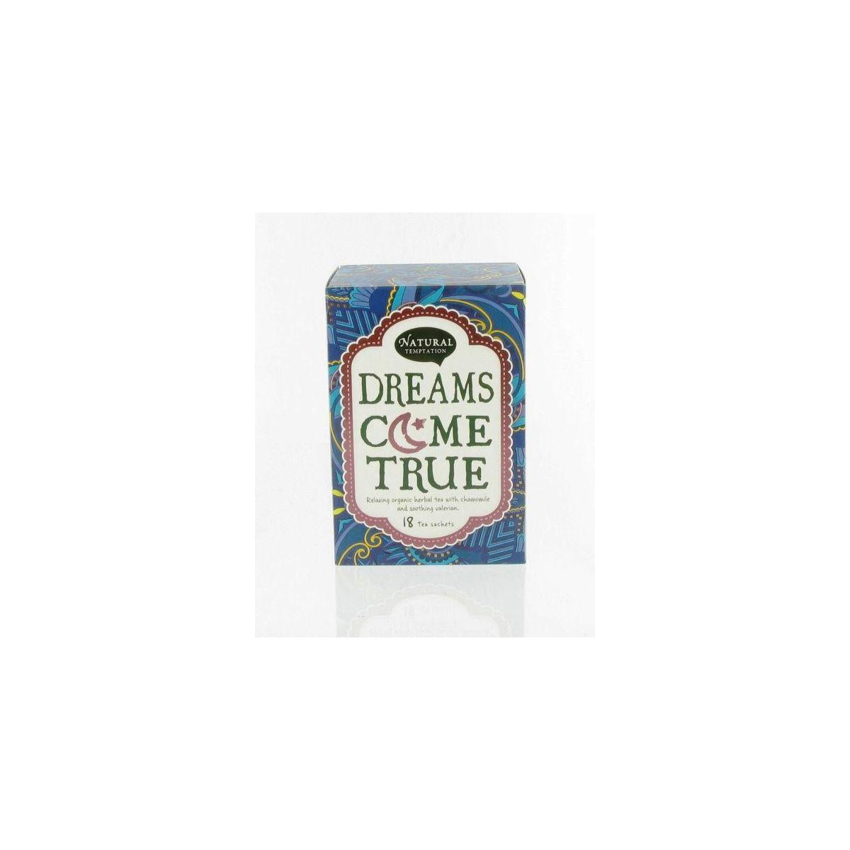 Natural Temptation Dreams Come True bio coffee and tea blend in 18g sachets, featuring organic coffee and herbal tea ingredients.