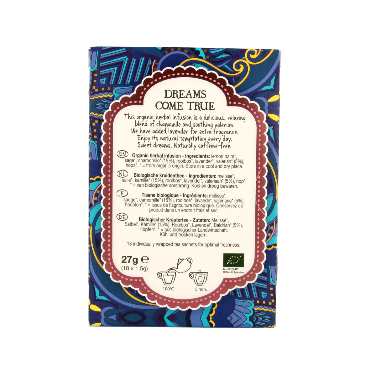 Natural Temptation Dreams Come True bio coffee and tea bags, organic product, packed in 18.00 zakjes, fresh and aromatic.
