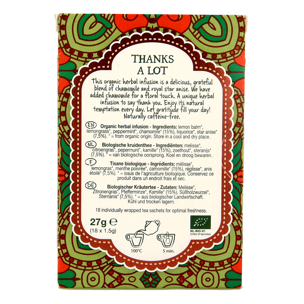 Natural Temptation Thanks a Lot bio coffee and tea sachets, organic blend in individual packaging, eco-friendly and aromatic.