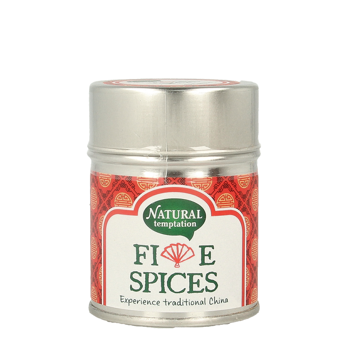 Natural Temptation five spices blend in 50g bio spice jar, featuring a mix of natural, organic herbs and seasonings.