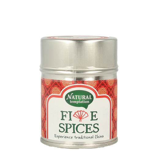 Natural Temptation five spices blend in 50g bio spice jar, featuring a mix of natural, organic herbs and seasonings.