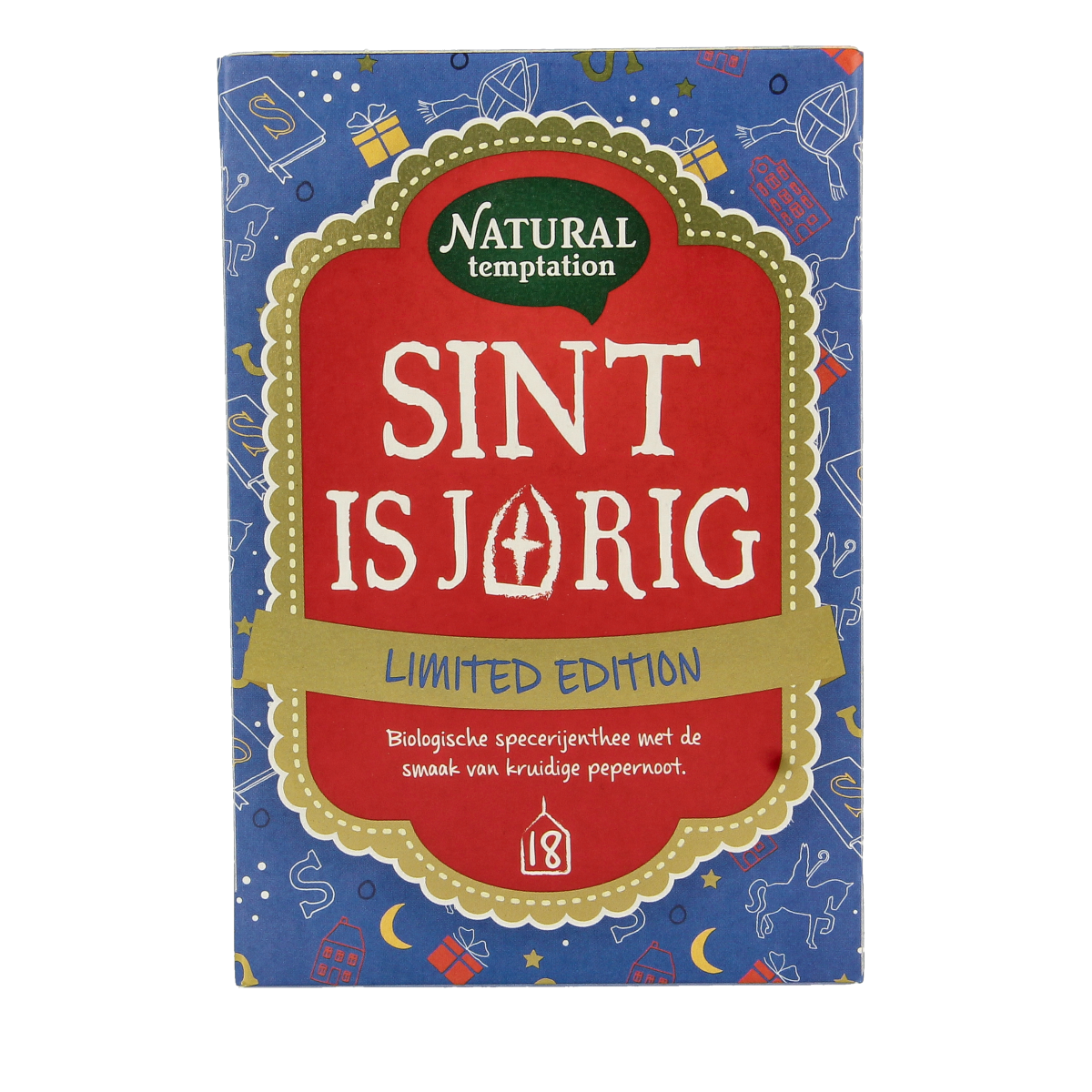Natural Temptation Sint is jarig organic coffee and tea in 18 small bags, fresh and aromatic for a special celebration.
