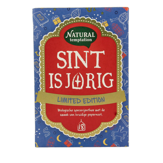 Natural Temptation Sint is jarig organic coffee and tea in 18 small bags, fresh and aromatic for a special celebration.