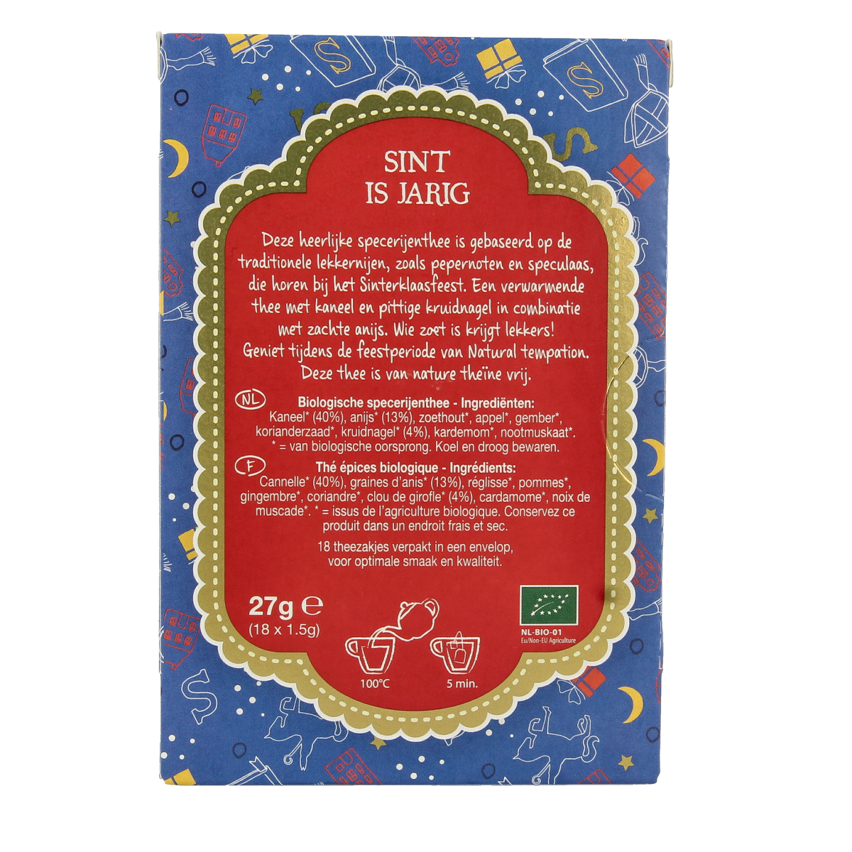 Natural Temptation Sint is jarig organic coffee and tea gift jar with 18 biodegradable sachets, natural and flavorful.