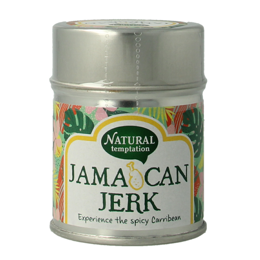 Natural Temptation Jamaican jerk kruiden en zout in bio blikje, 40g, met kruiden en maaltijdmixen voor smaakvolle gerechten