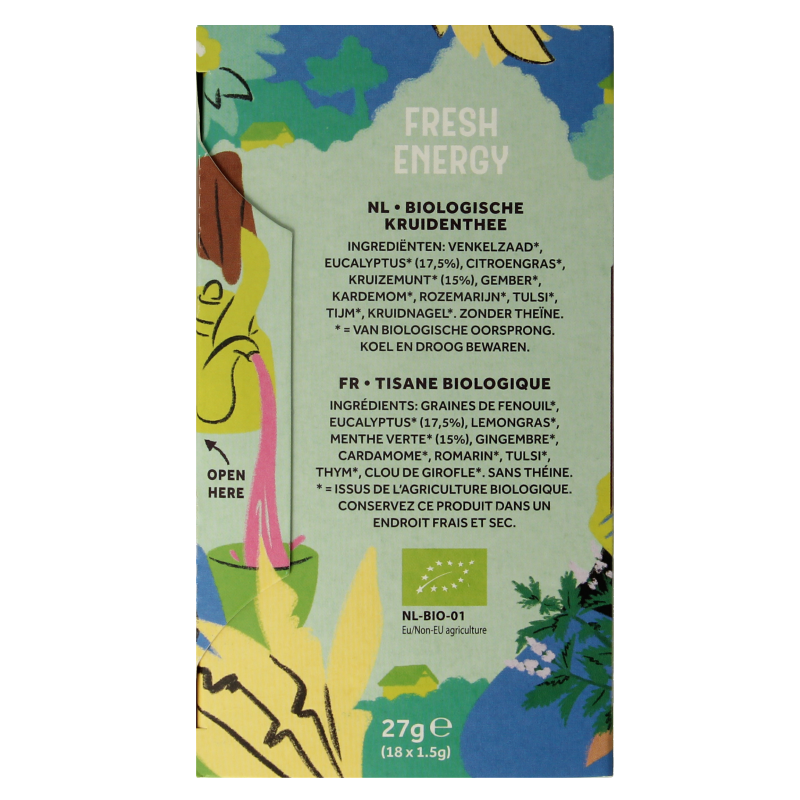Cleo's Fresh Energy Bio coffee and tea sachets packaging with vibrant design and product branding.