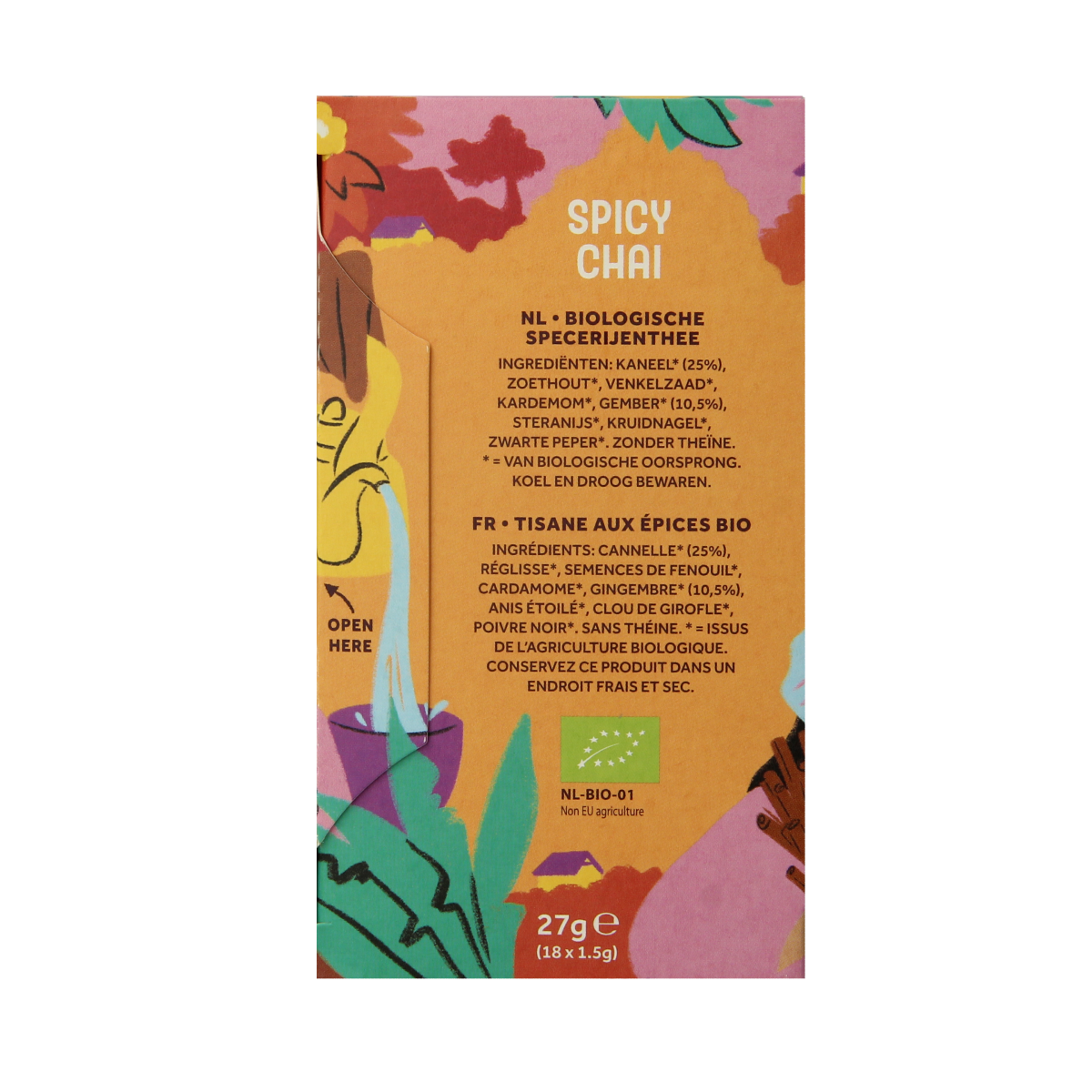 Cleo's Spicy Chai bio coffee and tea sachets package with 18 organic spice-infused chai tea bags.