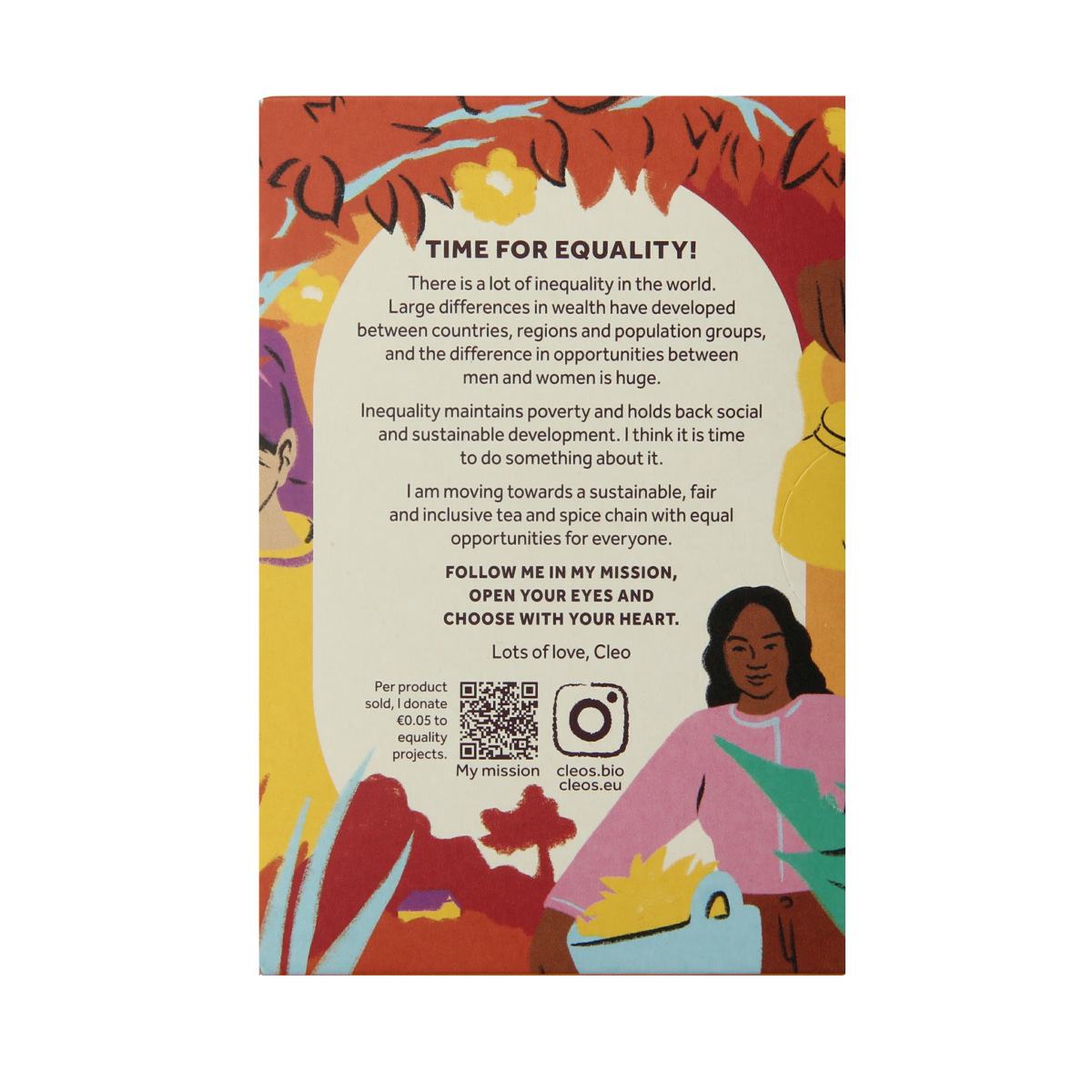 Cleo's Spicy Chai bio tea in 18 organic tea bags, featuring a warm blend of spices and natural ingredients.