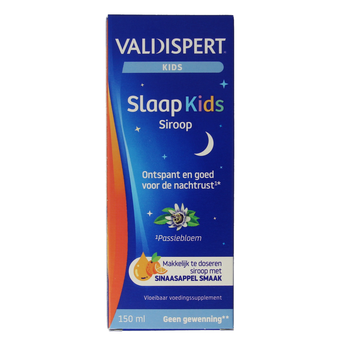 Valdispert Slaap Kids herbal supplement bottle with 150ml label and dropper for children’s sleep support.