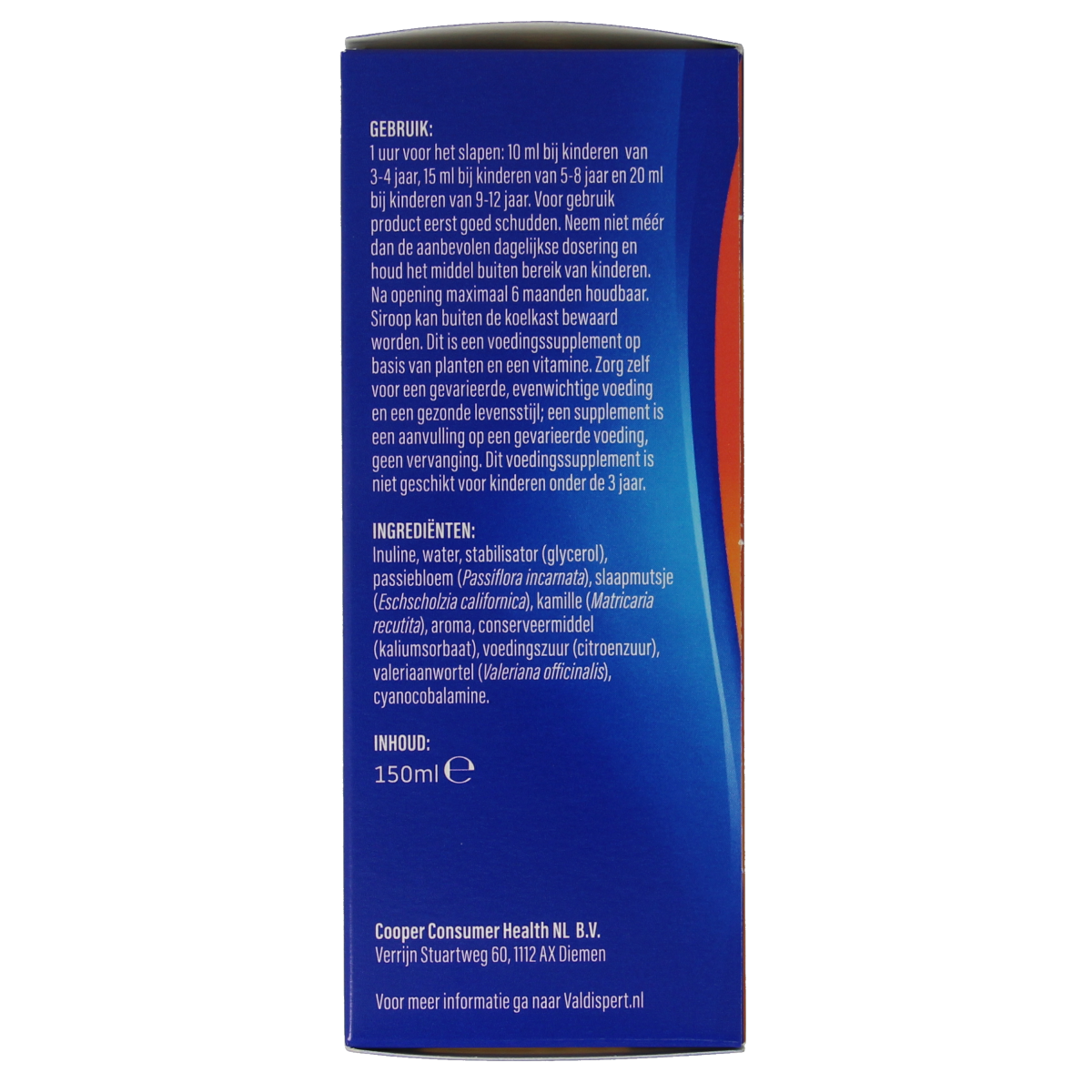 Valdispert Slaap kids herbal supplement in a 150ml bottle, designed for children to promote restful sleep.