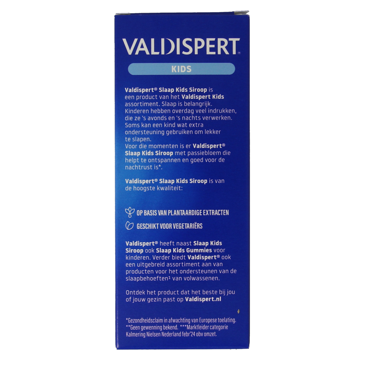 Valdispert Slaap Kids herbal supplement in a 150ml bottle, natural herbal remedy for children's sleep support.