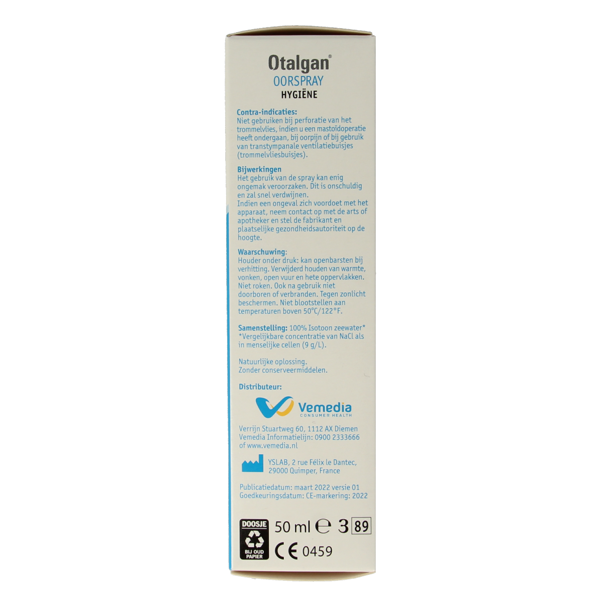 Otalgan Oorspray ear care spray bottle with 50ml capacity, designed for gentle ear hygiene and comfort.