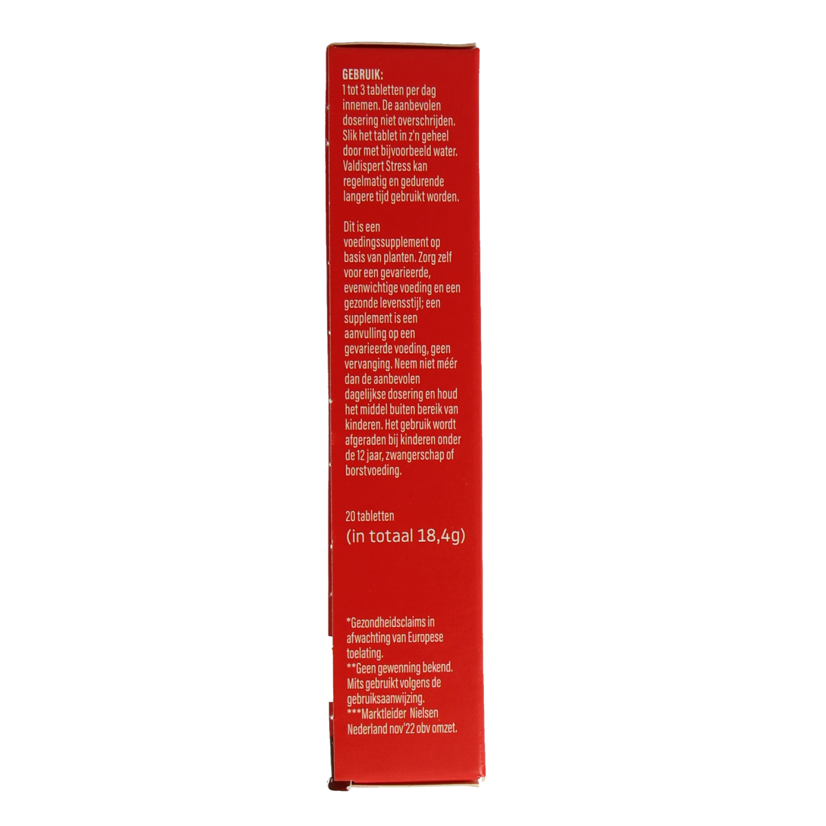 Valdispert Stress herbal supplement tablets in a blister pack, natural herbal ingredients for stress relief.