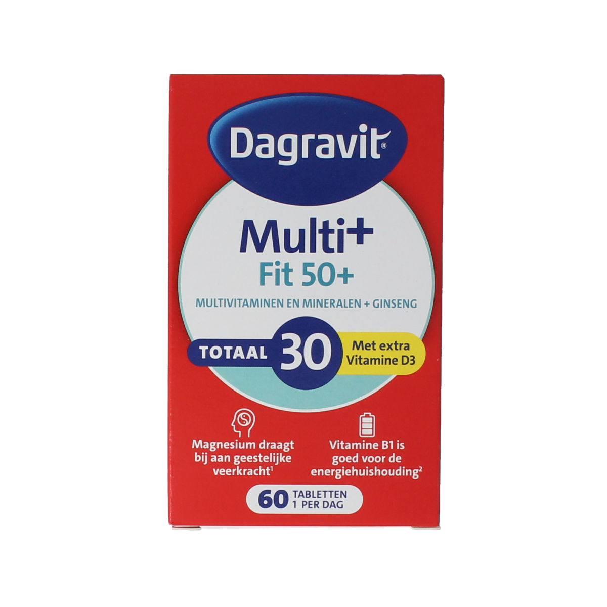 Blister pack of Dagravit Vitaal 50+ multivitamin tablets, 60-count, with colorful tablets for age-specific daily health support.